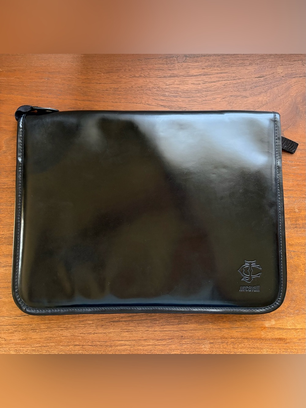 Just Cavalli Portfolio Document Case Black Patent Genuine Leather